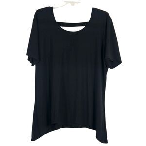 2XL Black Asymmetrical Blouse | Dramatic Key Hole Back, Stretchy